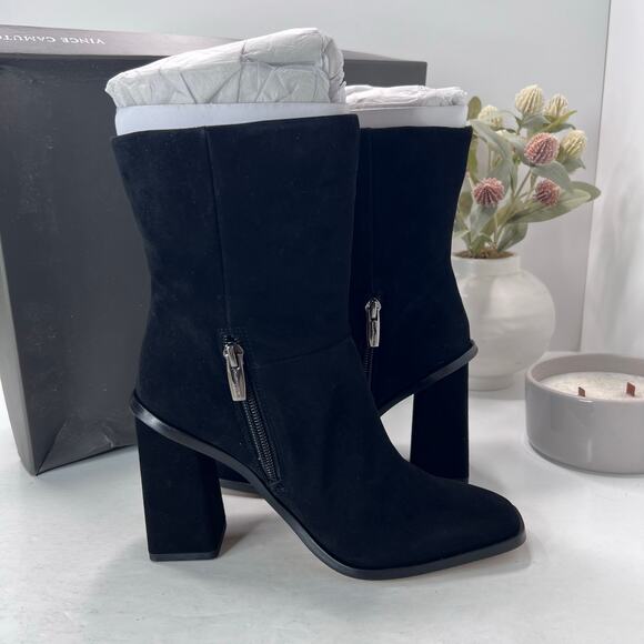 Vince Camuto Dantania Suede Chunky Block Heeled Boot Black Women's 6.5M/37 NWB - Picture 5 of 10